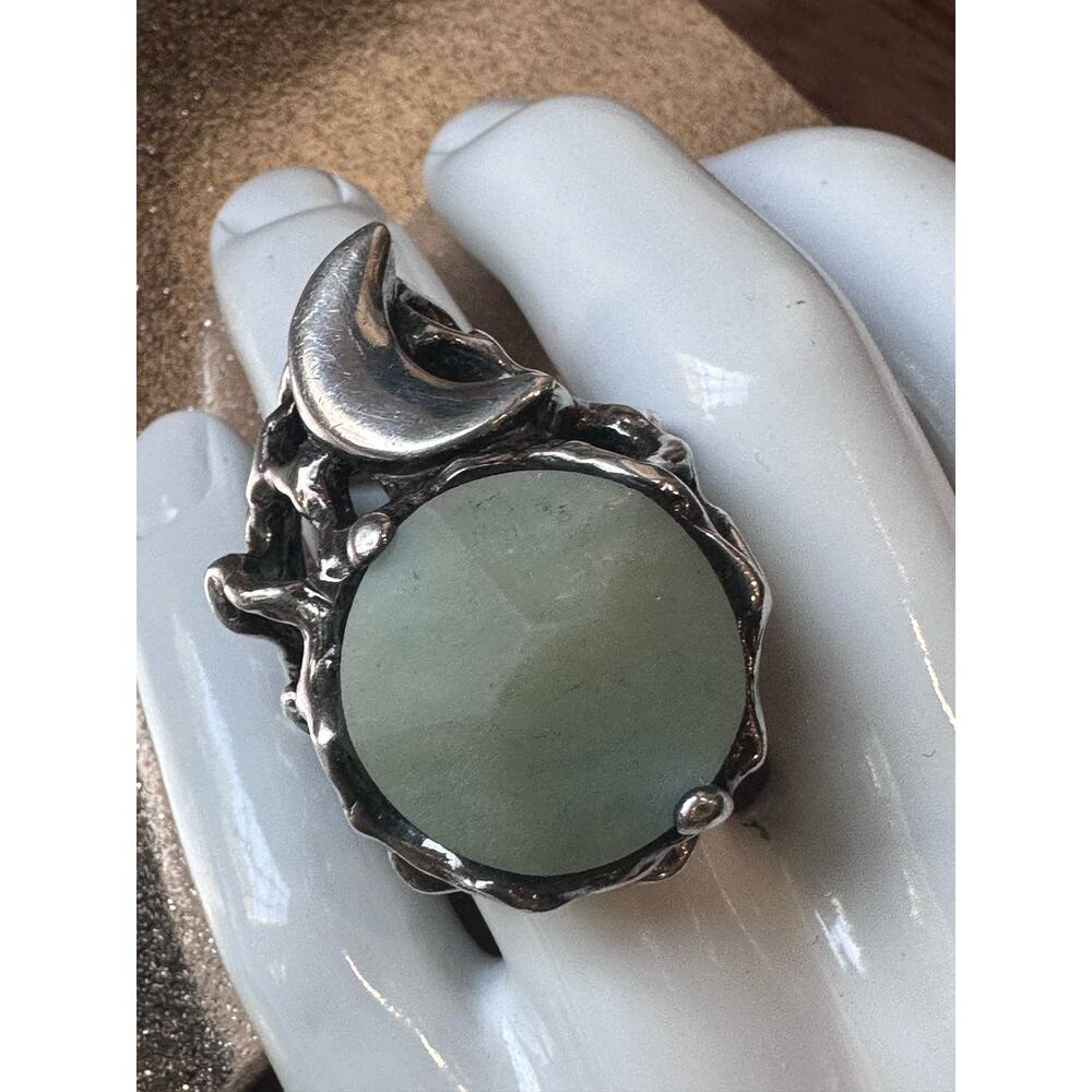 Rare Mania Mania 925 Silver Amazonite Crescent Moon Chunky Statement Ring SZ. 8